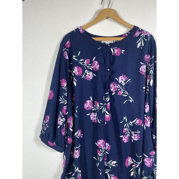 Woman Within Tunic Top 22/24 1X Blue Purple Floral Blouse Romantic Cottagecore - Picture 4 of 11